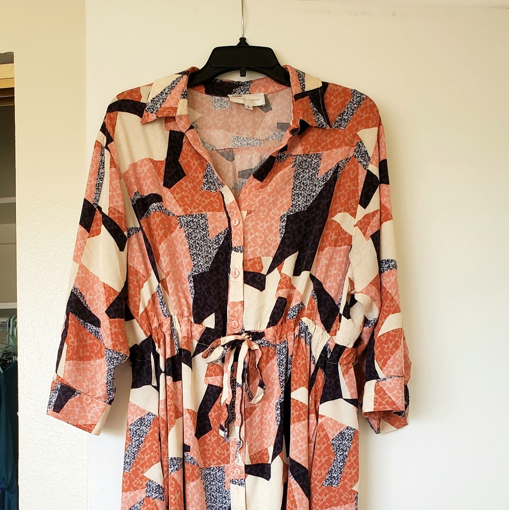 Anthro peach geometric shirt dress